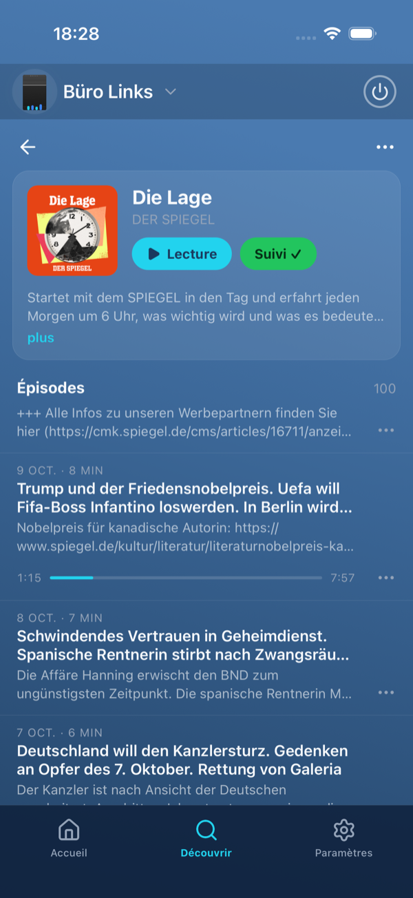Page d’une émission avec ses épisodes