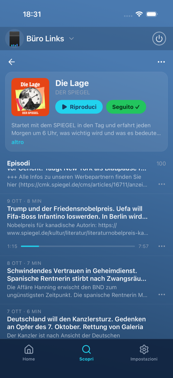 Pagina di un programma con i suoi episodi