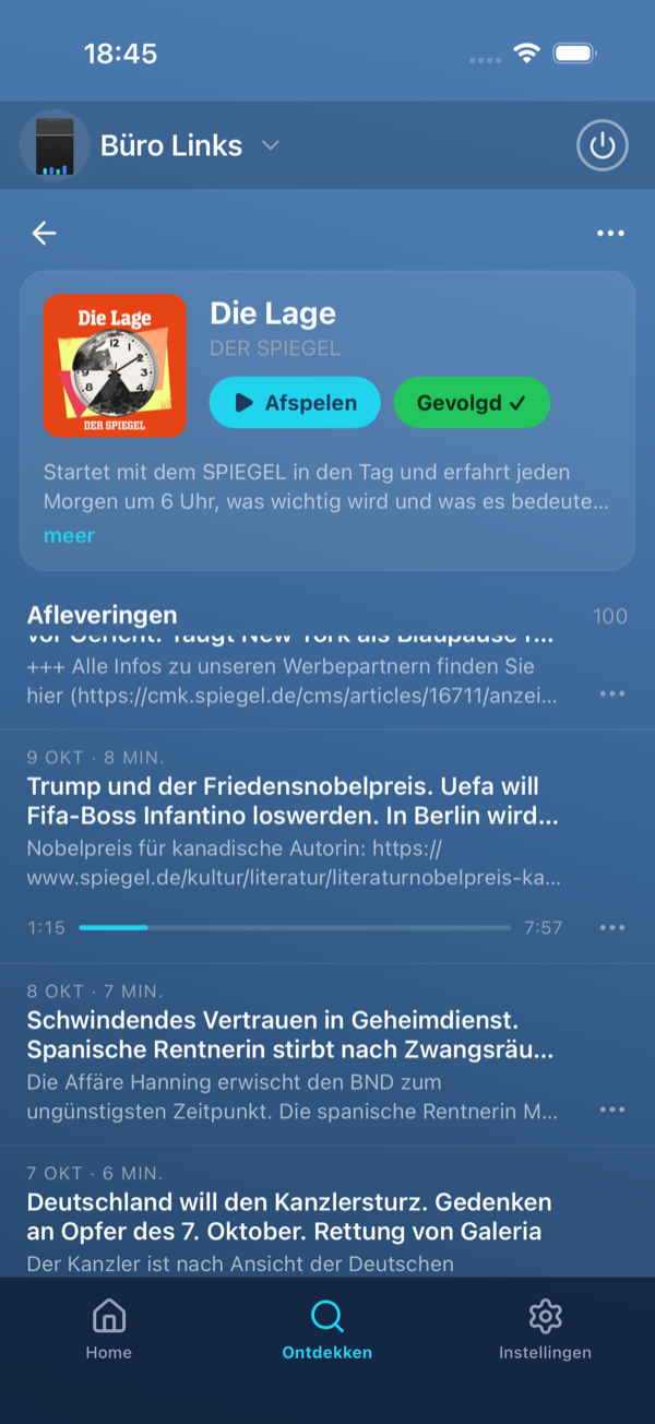 Pagina van een programma met de afleveringen