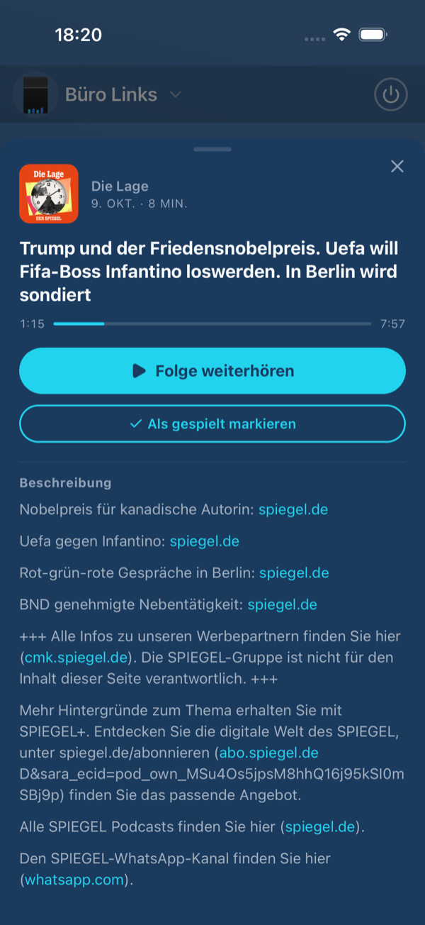 Infoblatt einer Folge mit Folge abspielen