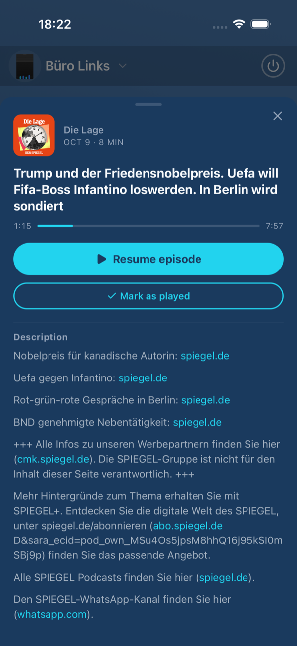 Episode info sheet with Play episode
